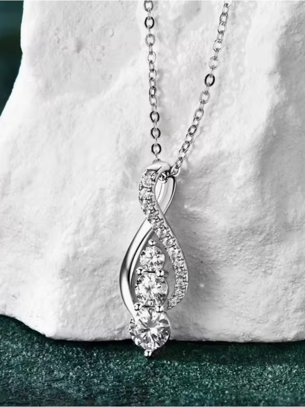 S925 Sterling Silver Infinity Twist Clear Stone Necklace (N48) - Picture 7 of 10